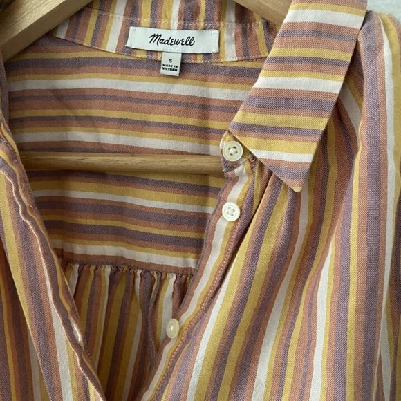 Madewell Shirt Short Cap Sleeve Button Up Stripes Top - Picture 2 of 7